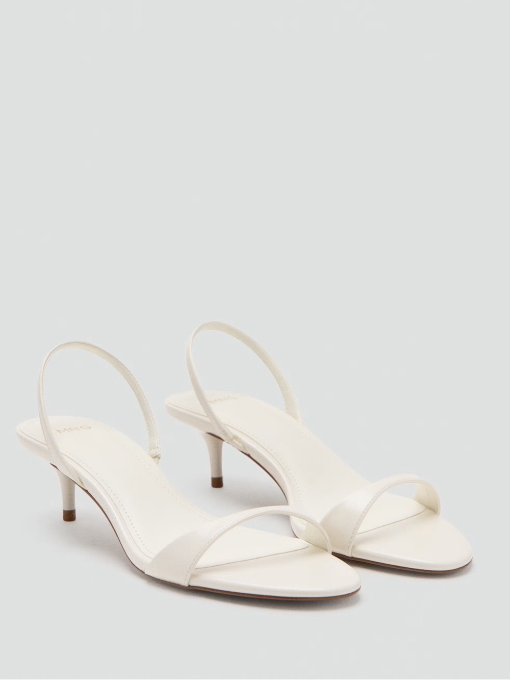 Mango Kitten Heel Strap Sandals in Ecru